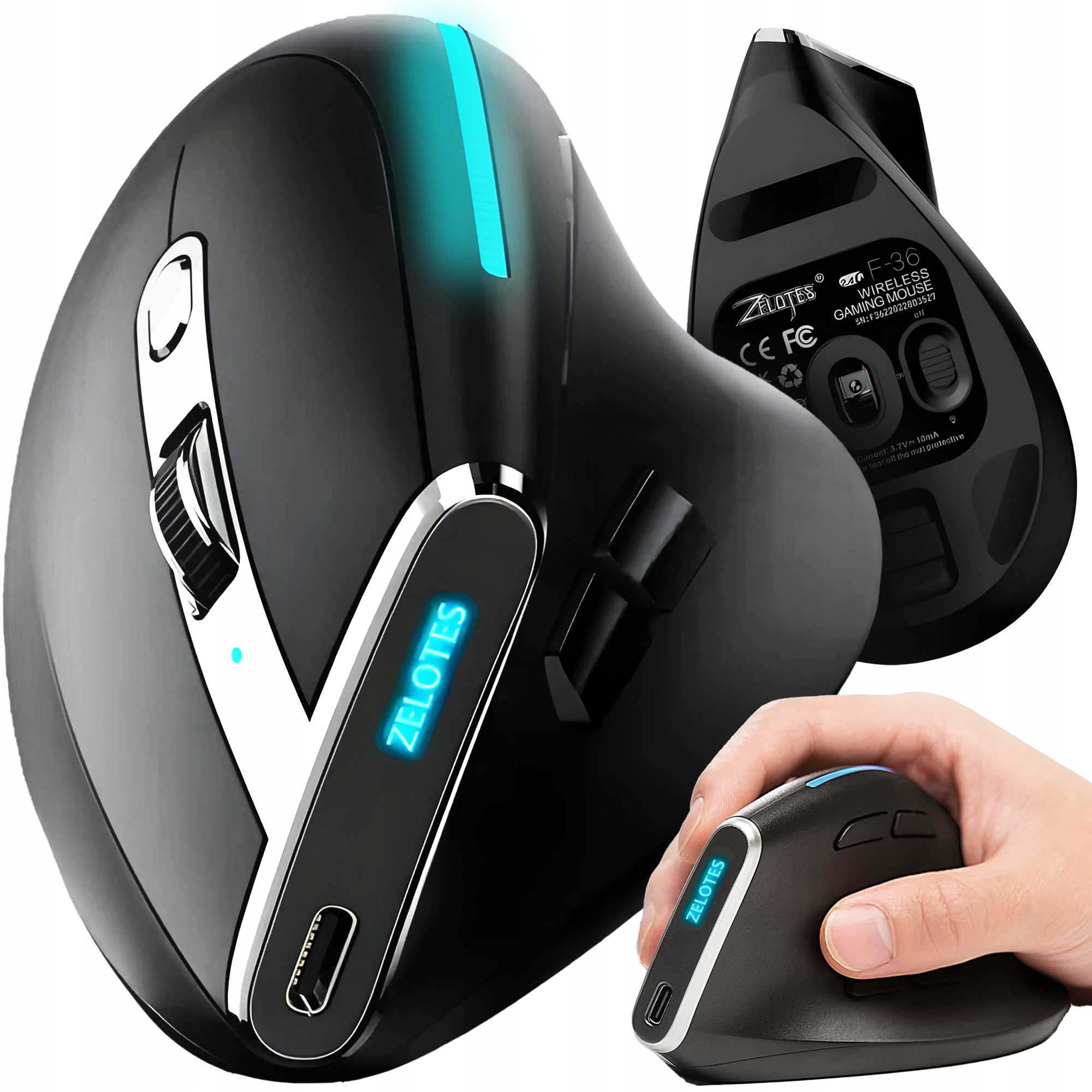 Pionowa Mysz Bezprzewodowa Cicha Myszka Ergonomiczna Bluetooth 2400DPI Led