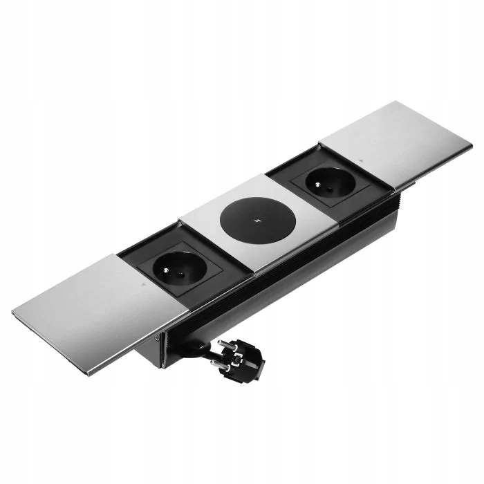 Dosková zásuvka s bezdrôtovou nabíjačkou a posuvnou klapkou, strieborná, Orno