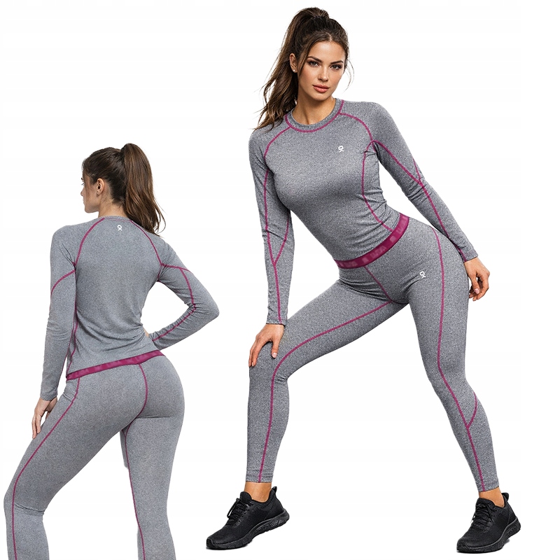 Komplet Bielizna Termoaktywna Damski szary bezszwowy L koszulka legginsy