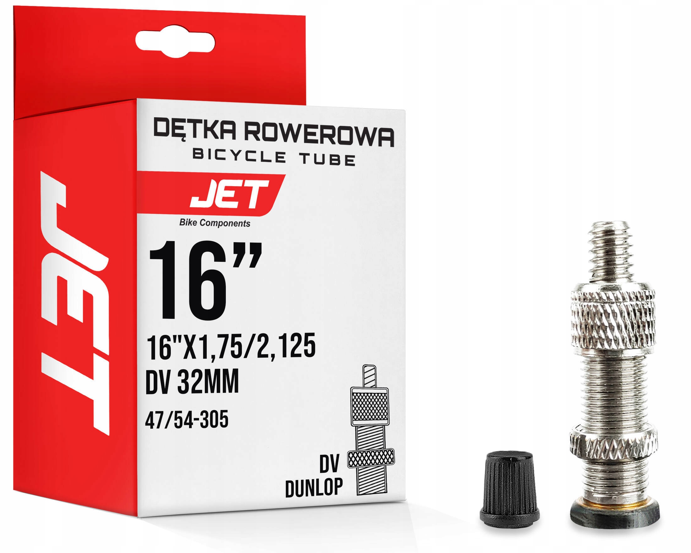 Dętka rowerowa Jet 16 cali x1,75/2,125 47/54-305 zawór DV-Dunlop 32mm
