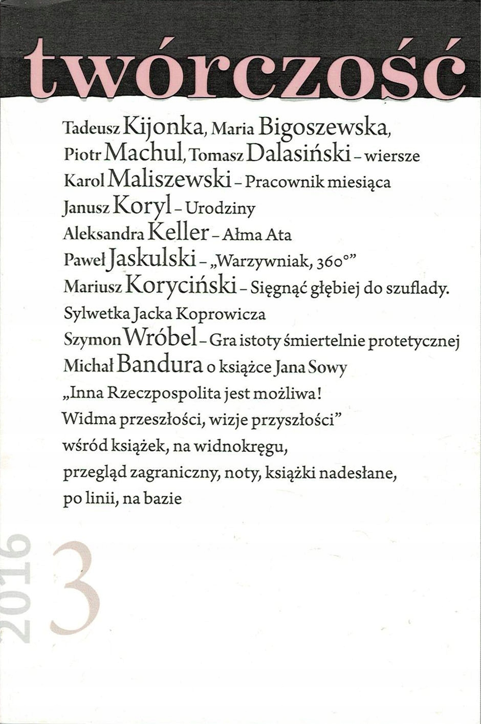 Twórczość nr 3/2016 Maliszewski Koryl Keller