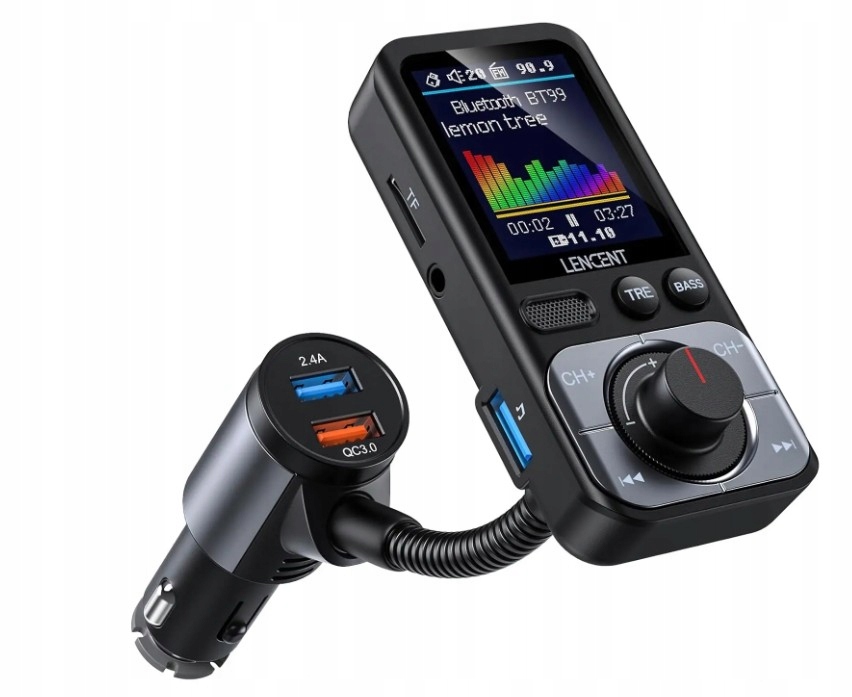 Lencent 5.0 Samochodowy Nadajnik Fm Bluetooth Z Adapterem Aux QC3.0
