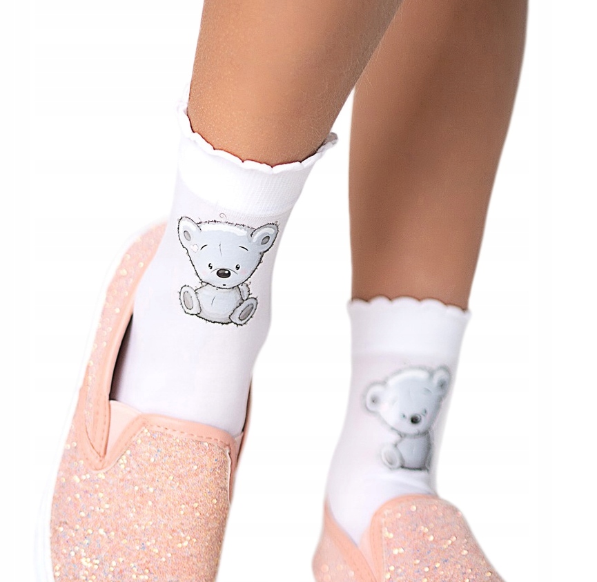 

Knittex Białe Skarpetki Nadruk Miś Uni