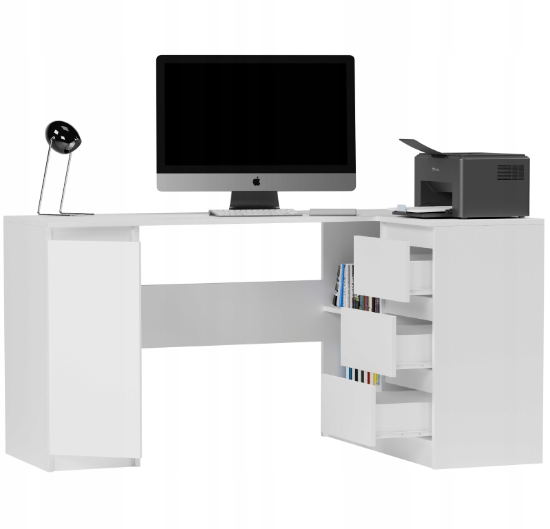 Meble Biurko narożne komputer 3sz 155cm BIAŁE N12