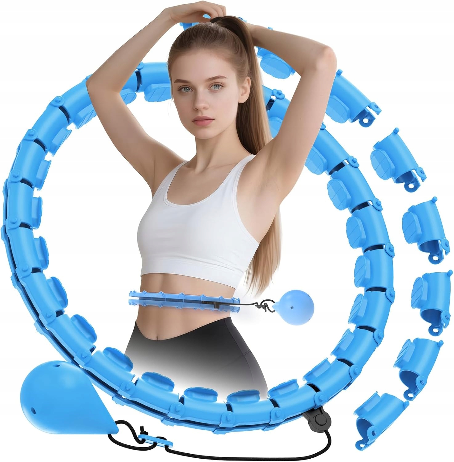 Inteligentny pierścień fitness, 24 węzły Hula Hoop dla początkujących, dorosłych, dzieci (niebieski)