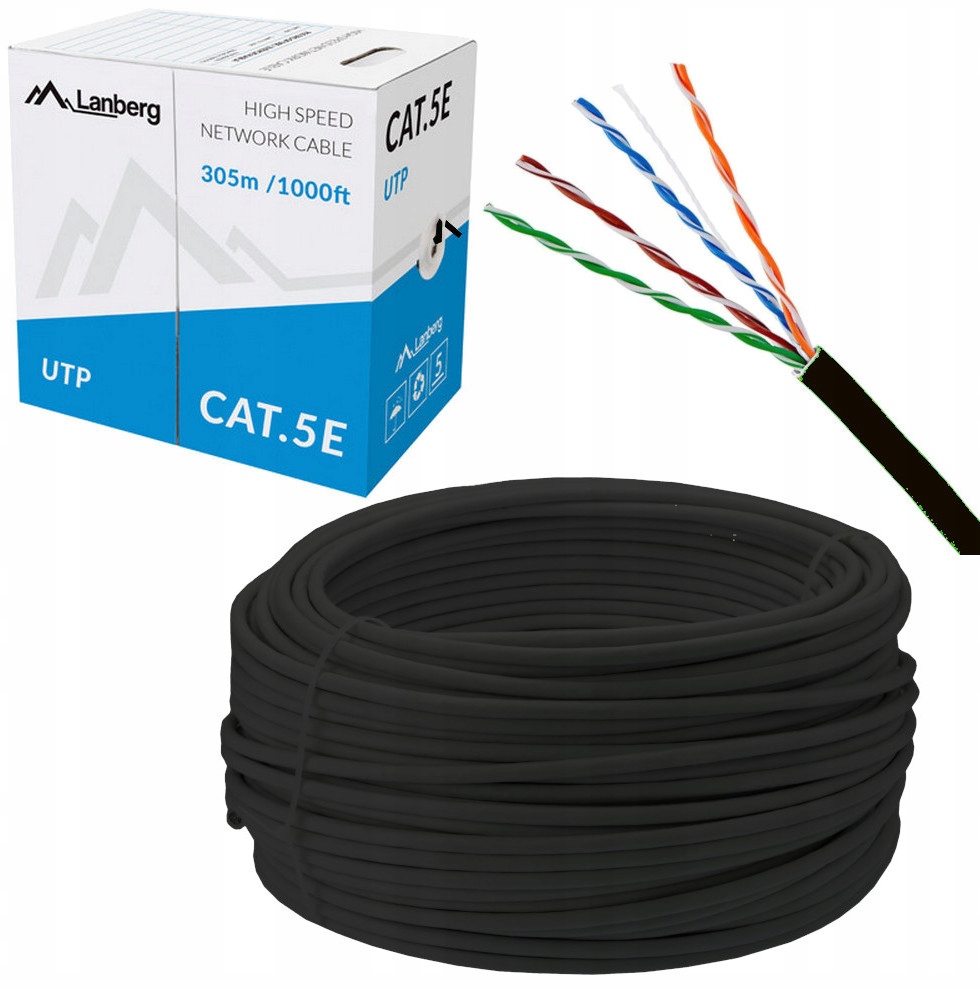 

Kabel Sieciowy Lan Utp Kat 5E 100m Skrętka Czarny