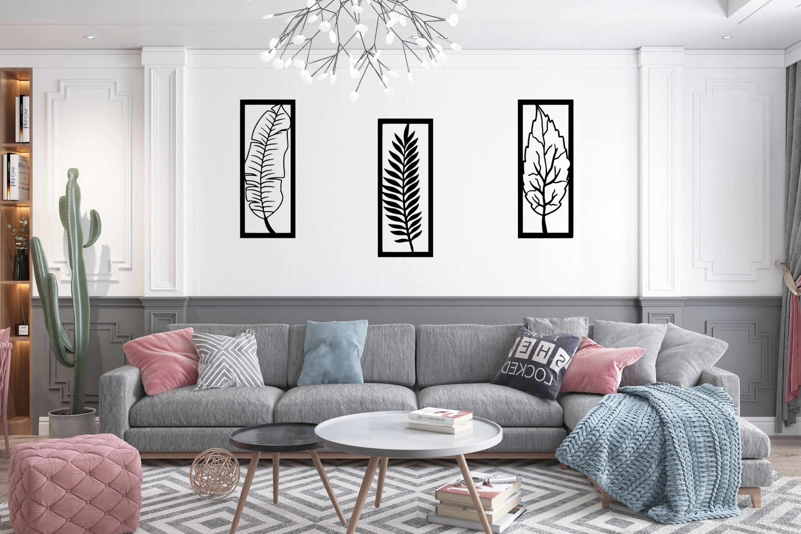 NAKLEJKA ścienna obraz TRYPTYK A46 liście 60x76 Długość 76 cm