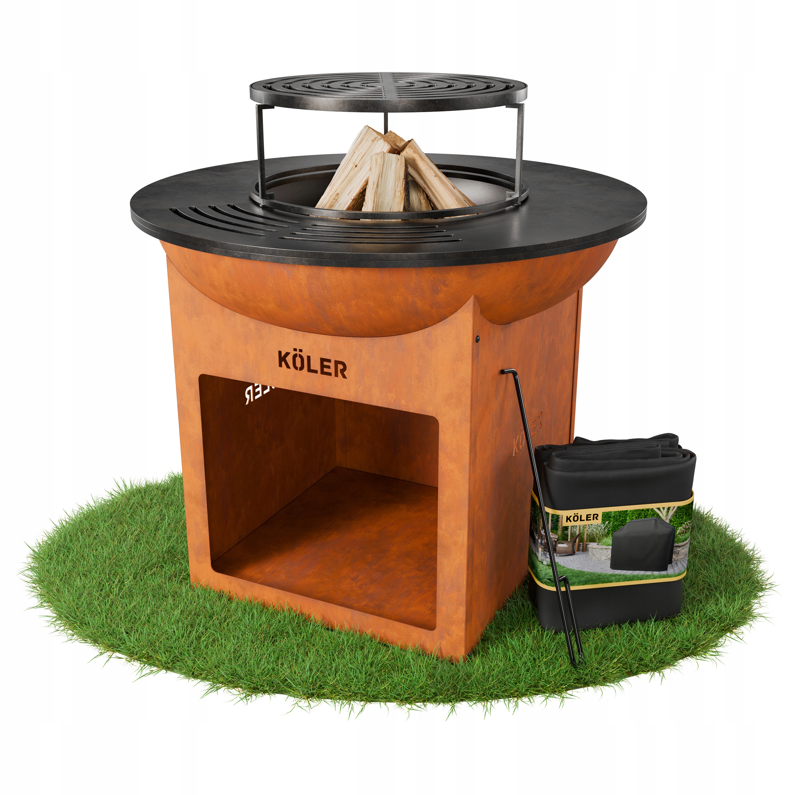Palenisko Ogrodowe 70cm Duże Stal Corten Grill Koler Herd X0 Ruszt Półka