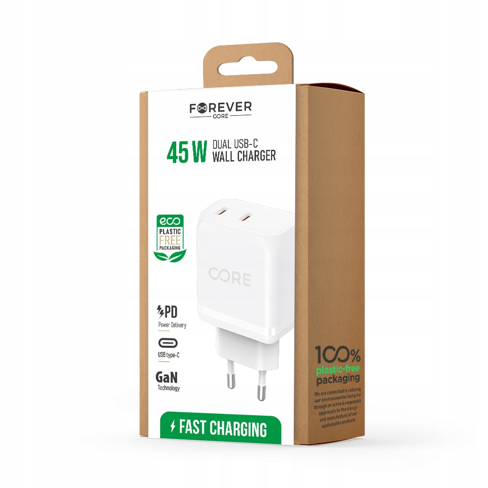 Ładowarka GaN Forever Core 45W szybkie ładowanie Pd dwa Usb-c