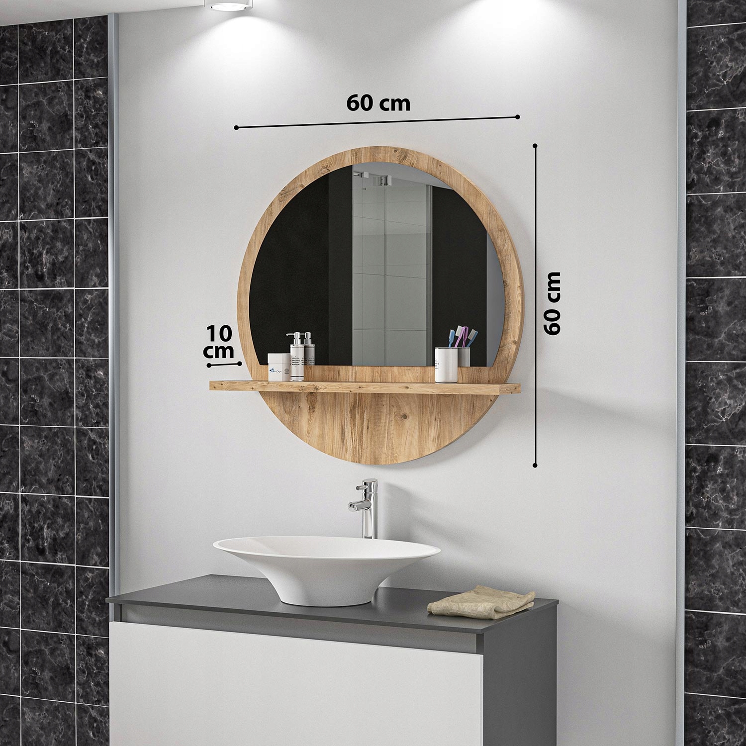 Lustro ścienne łazienkowe sosna z półką 60 CM Marka Blue Cape