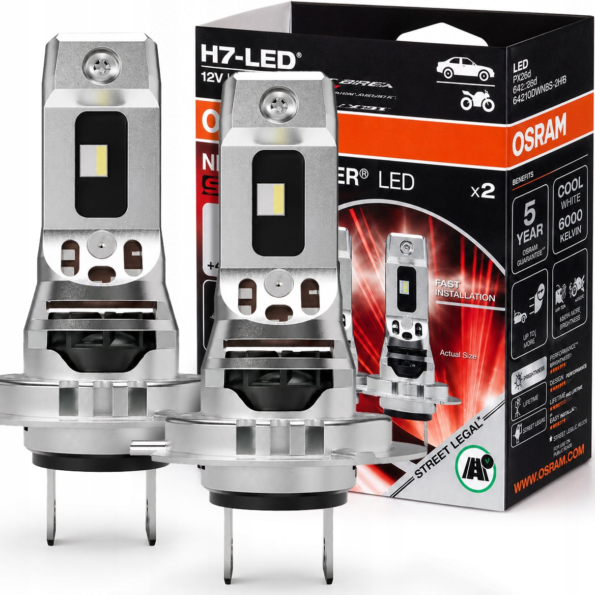 Led žiarovky H7 Osram Night Breaker Speed 450% 6000K Homologácia 2ks Legal