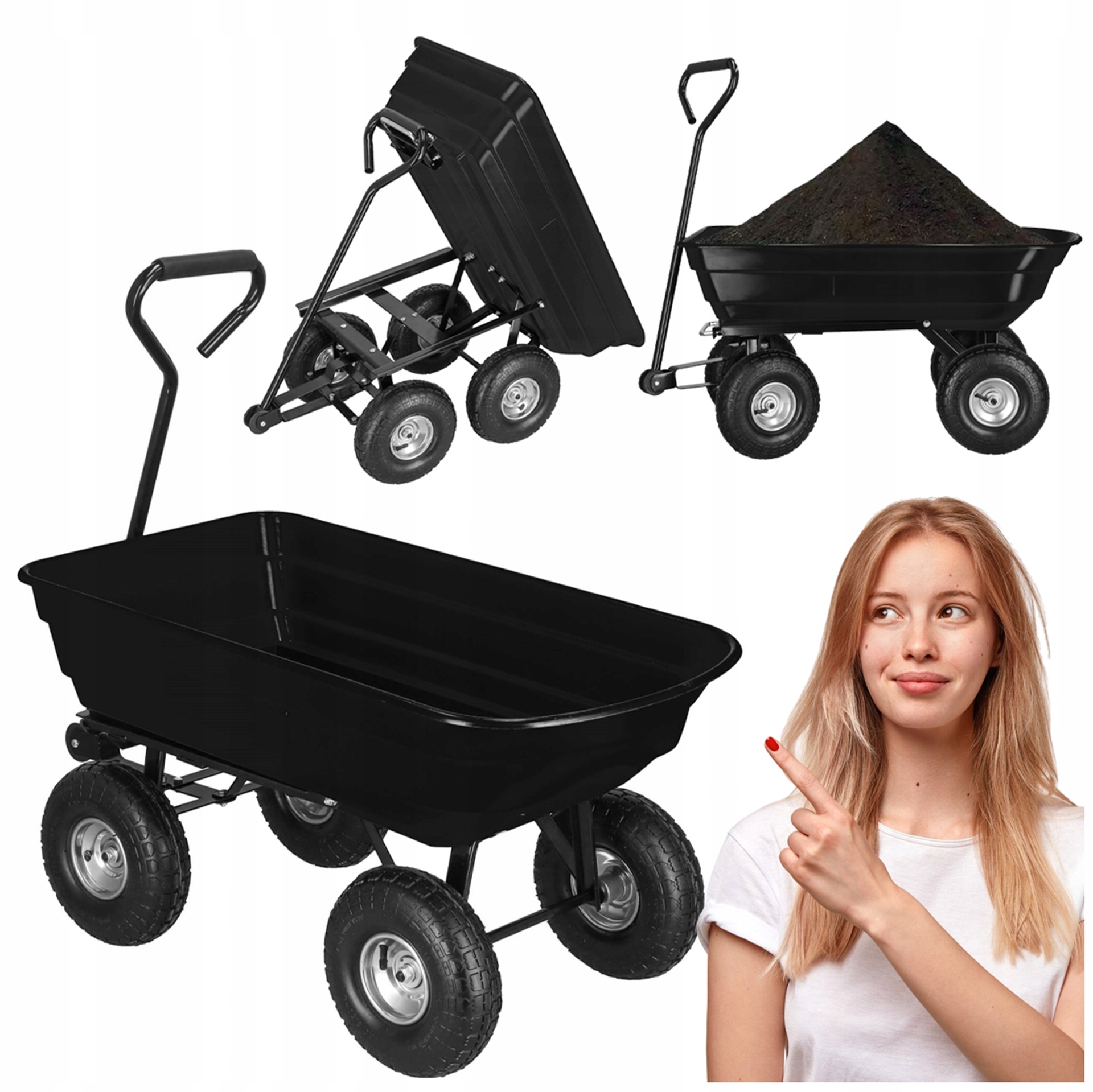 Wózek Ogrodowy Transportowy Taczka Ogrodowa Przyczepka 250kg Wywrotka 75L