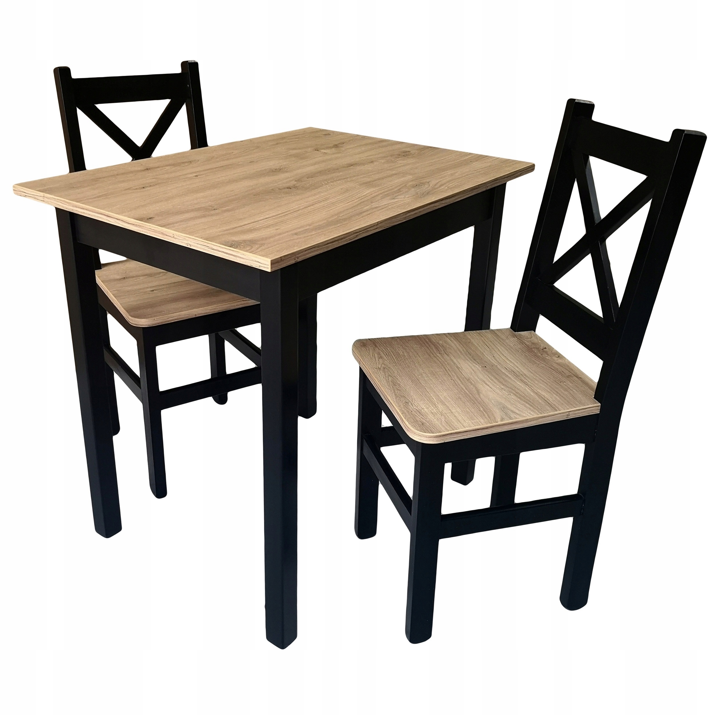Komplet Stół 80x60 i Dwa Krzesła X Loft Dąb /Czarny Krzesło Stoły
