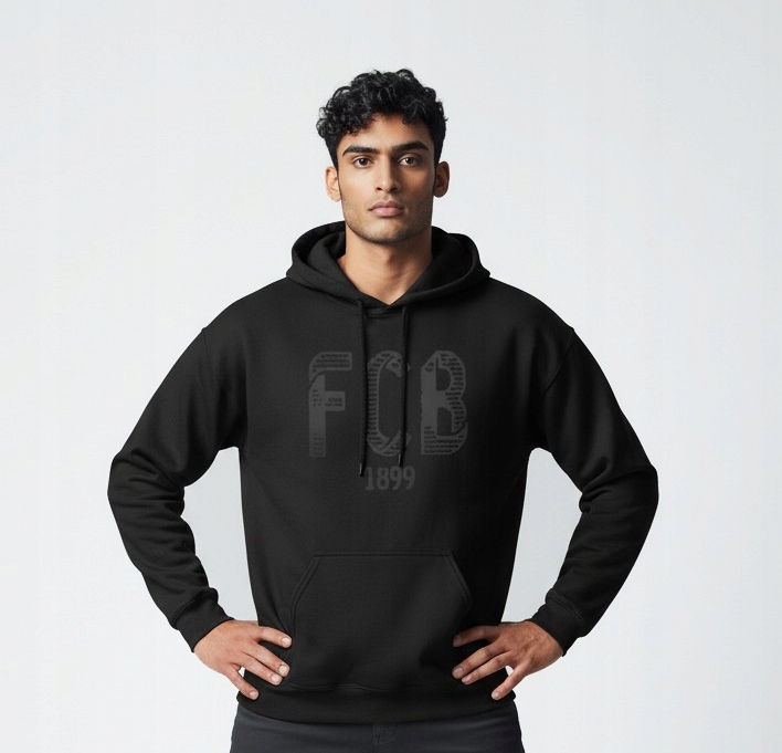 Fc Barcelona, černá mikina s kapucí, hoodie, XL