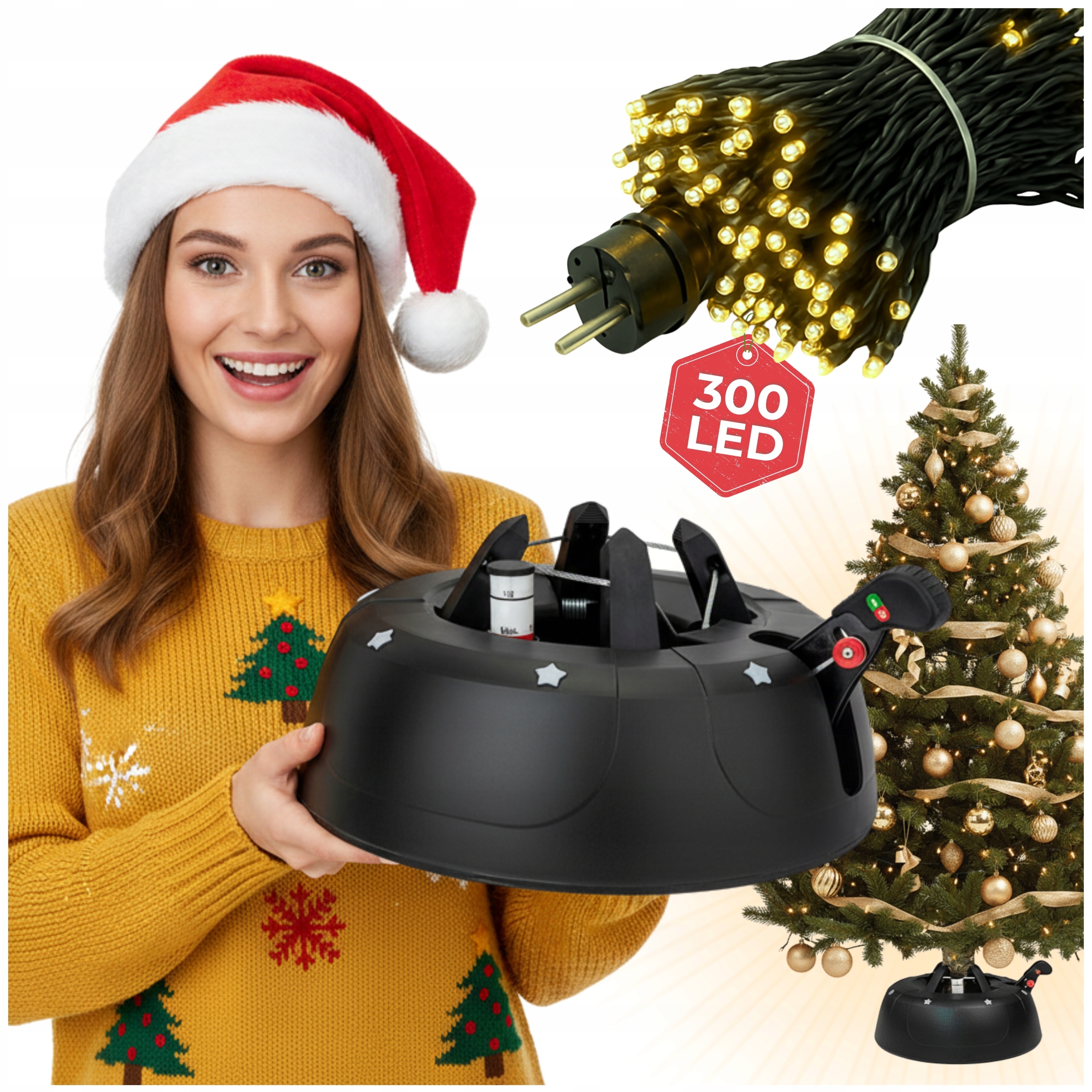 Sada svetelná opona 300 Led Biele svetielka Stojan na vianočný stromček do 2,5 m