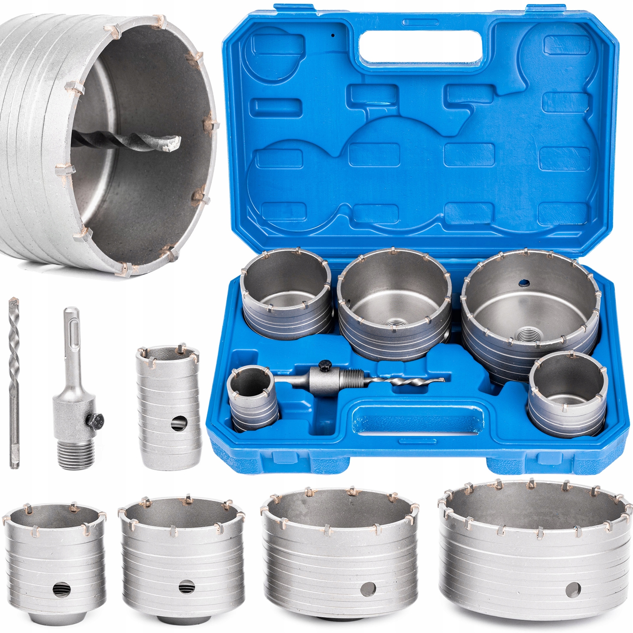 Zestaw Frezów Otwornic Do Betonu Muru 7EL Koronka Widia Walizka 40-120MM