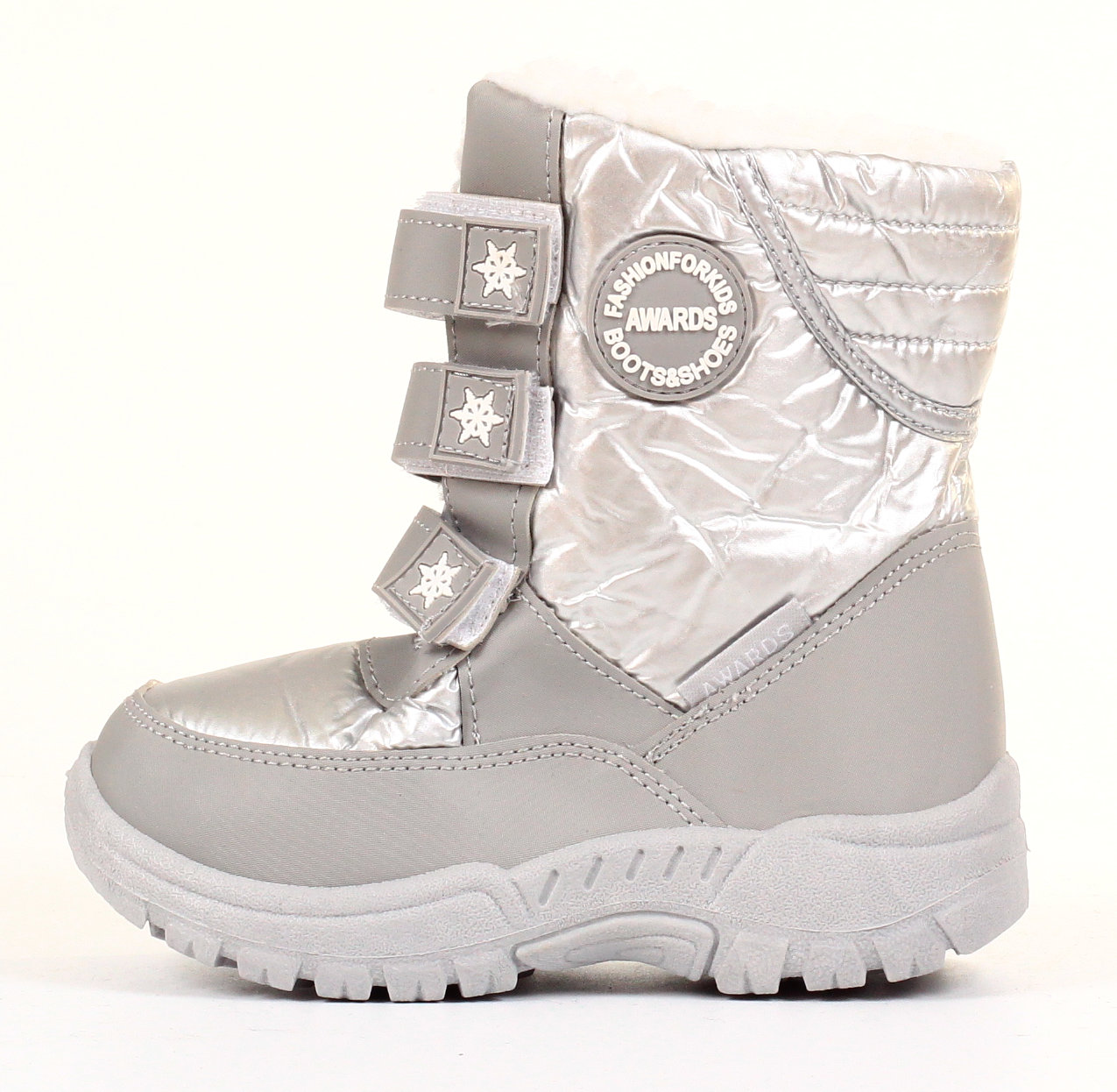 ŚNIEGOWCE ZIMOWE BUTY OCIEPLANE LEKKE NA RZEP Kolor szary