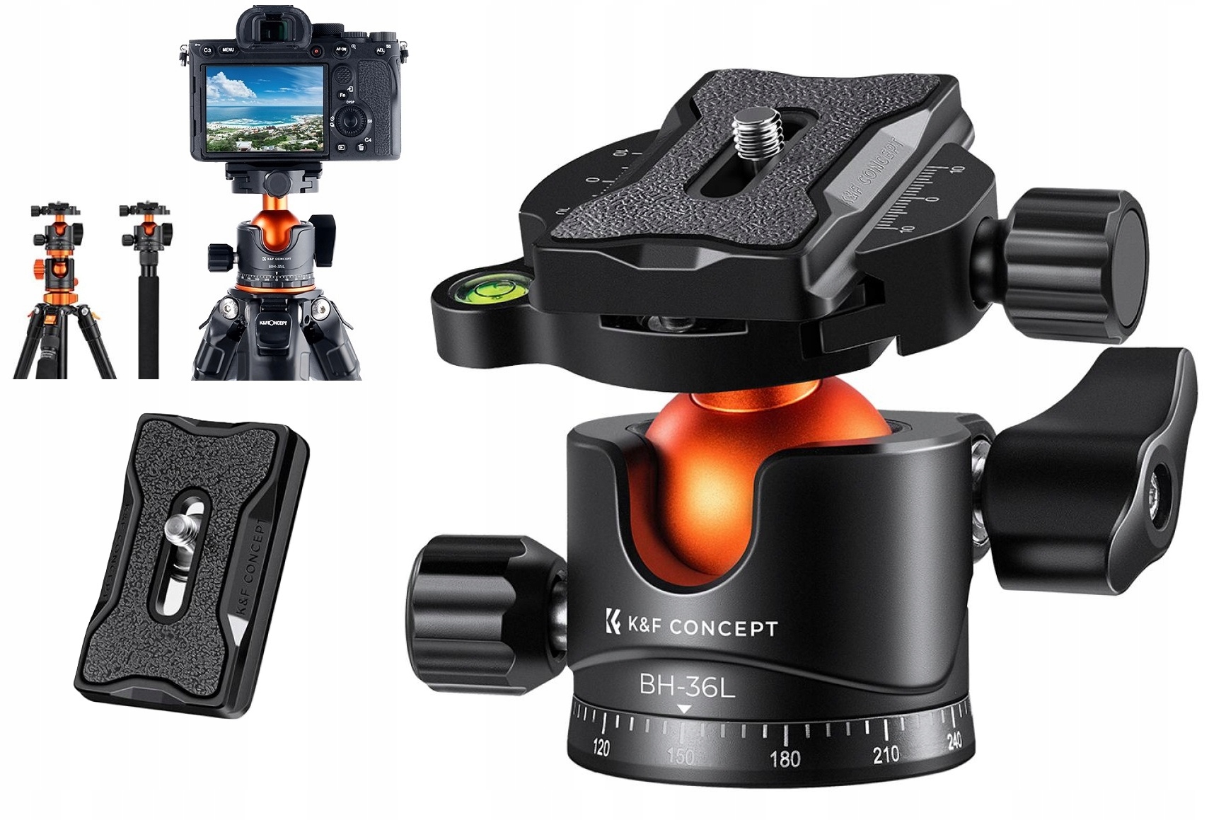 3D Panoramatická kulová hlava 16 kg K&f Concept BH-36L Aluminium Arca Swiss