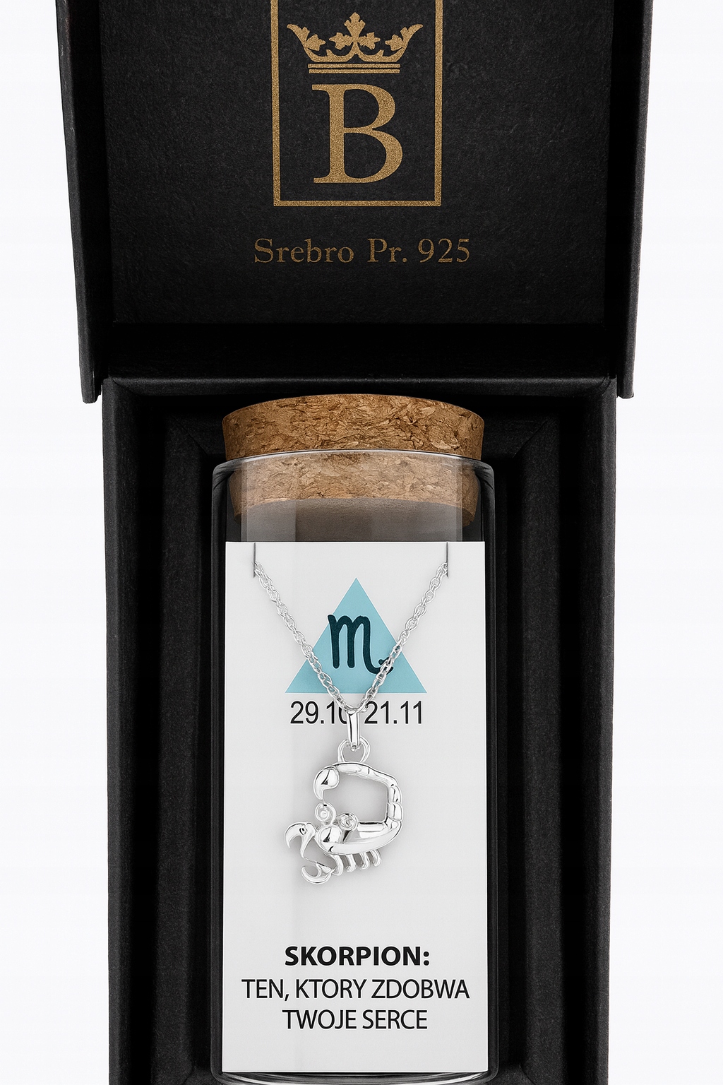 Stříbrný dámský náhrdelník v láhvi znamení zvěrokruhu skorpion stříbro o ryzosti 925