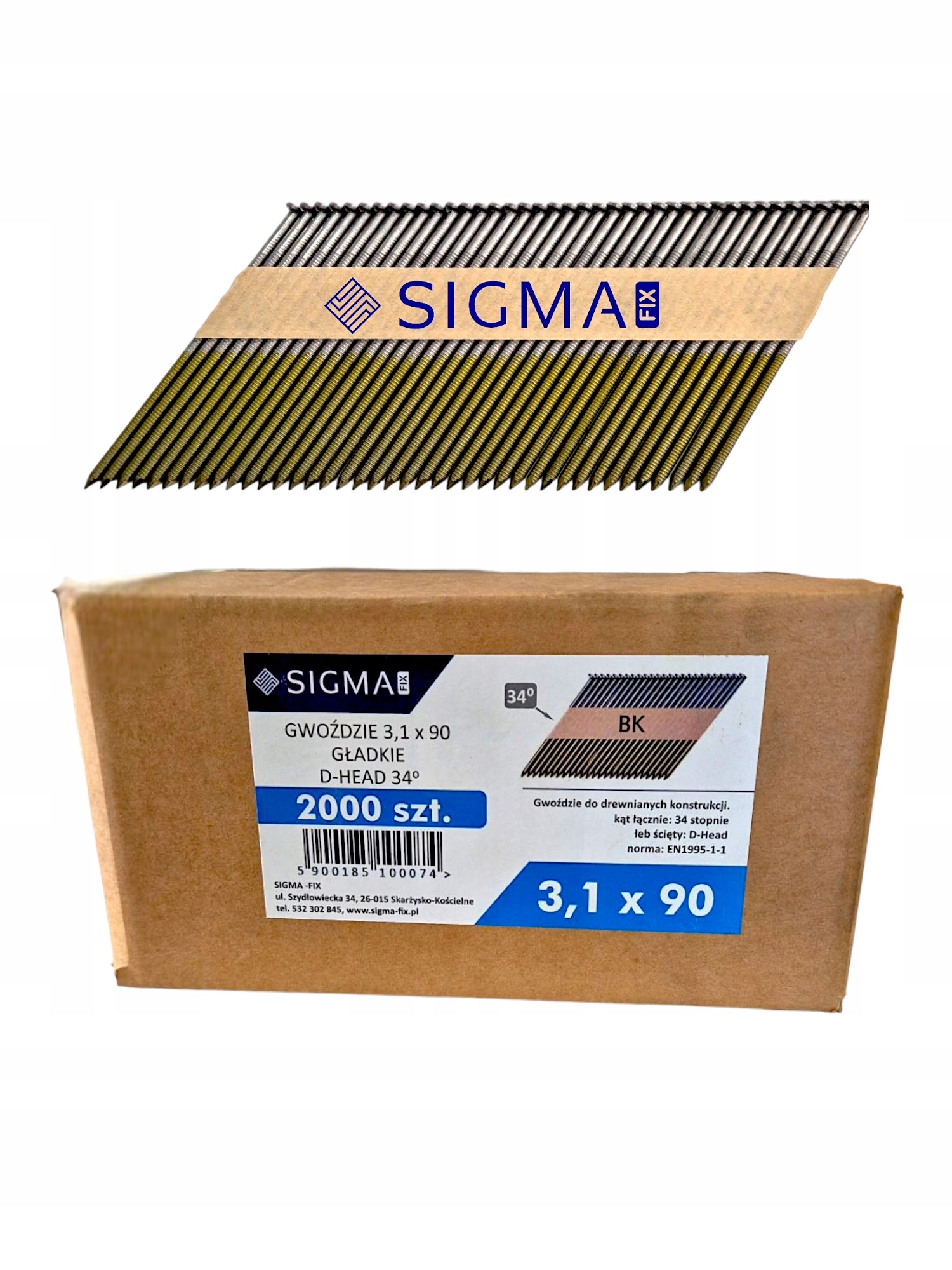 Gwoździe łączone papierem 3,1x90 2,000 sztuk Gładkie 34°