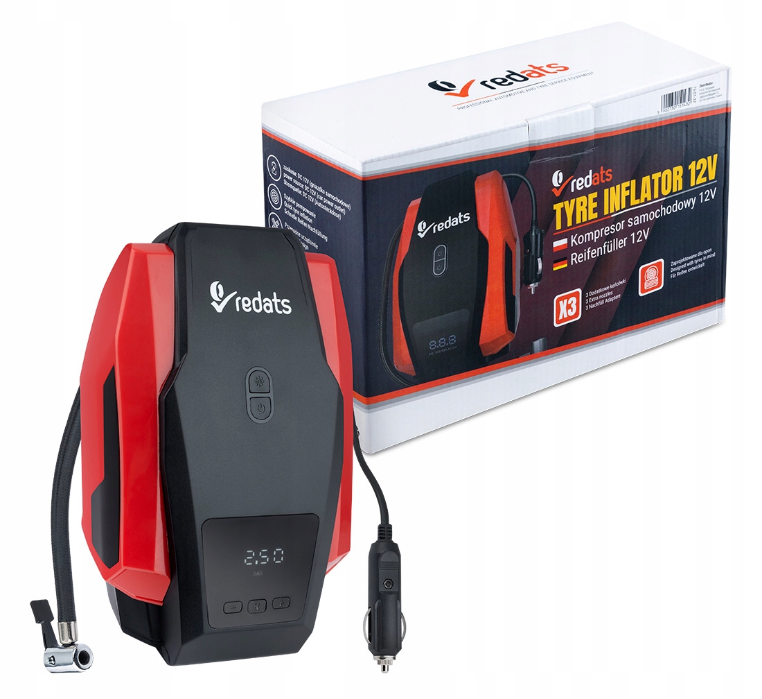 KOMPRESOR SAMOCHODOWY Pompka Sprężarka 12V LED LCD Marka Redats