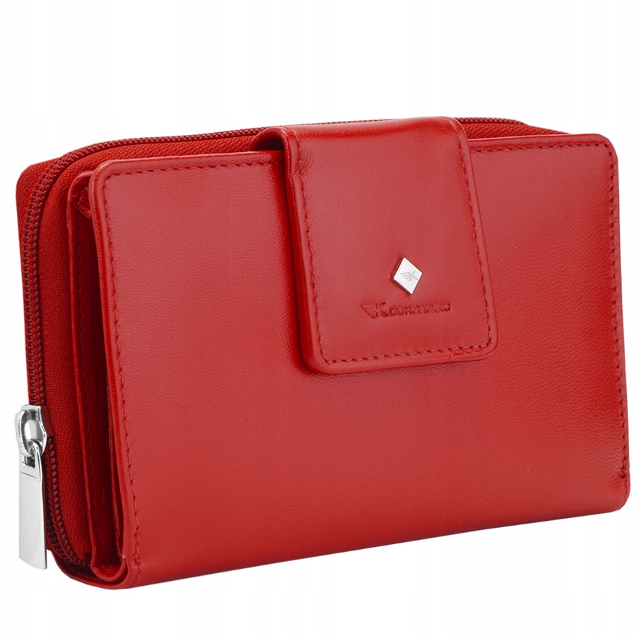 Kochmanski portfel damski skórzany duży rozkładany zamek czerwony na karty