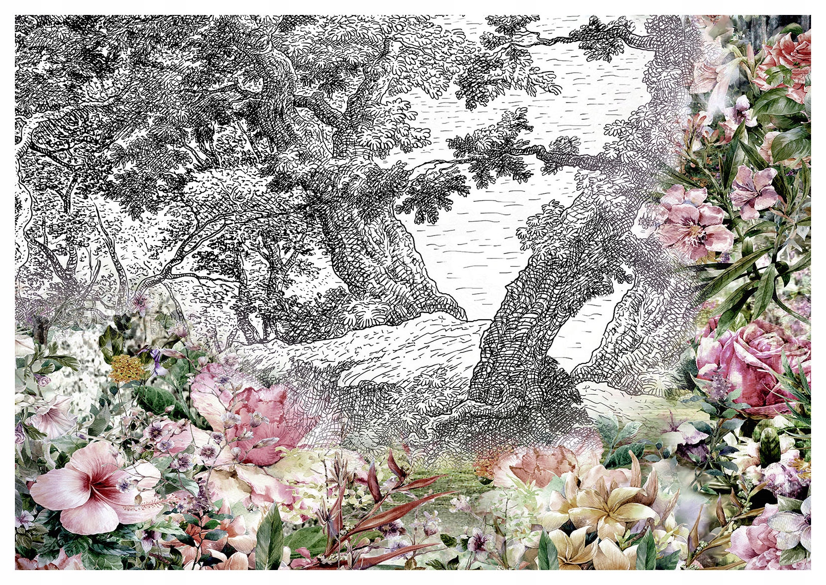 Fototapeta Les a kvety Vinyl 416x290 Čierno-biela farebná symfónia lepidlo