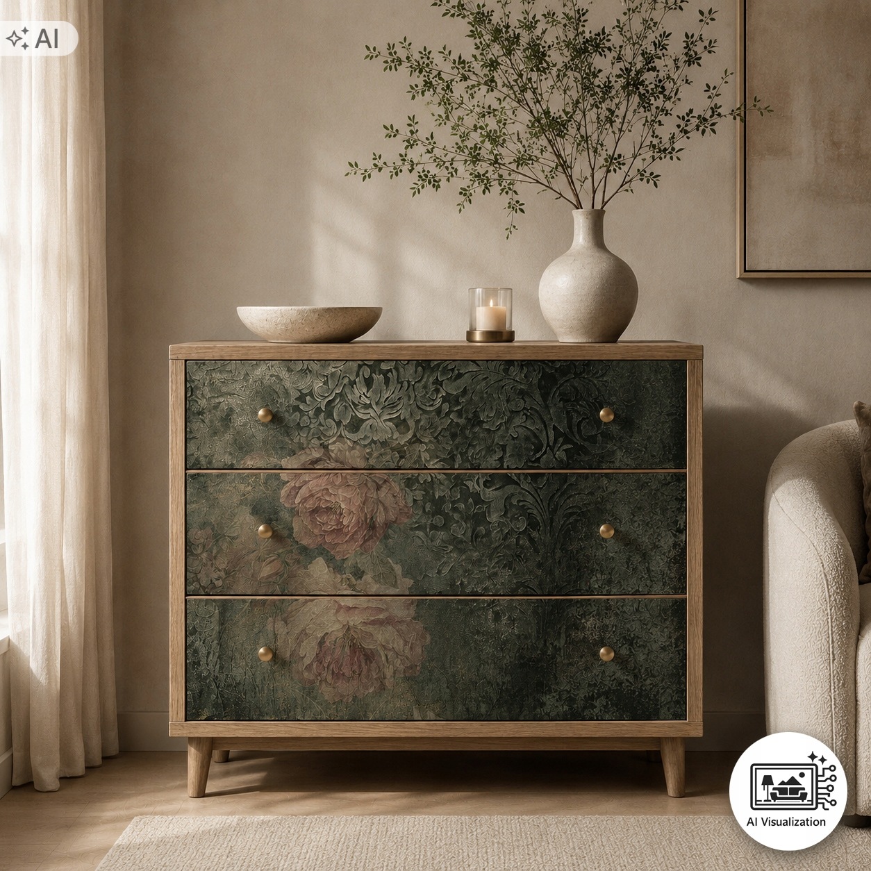 Sada nábytku z morušového papíru na decoupage FPA1078 Botanical Boudoir