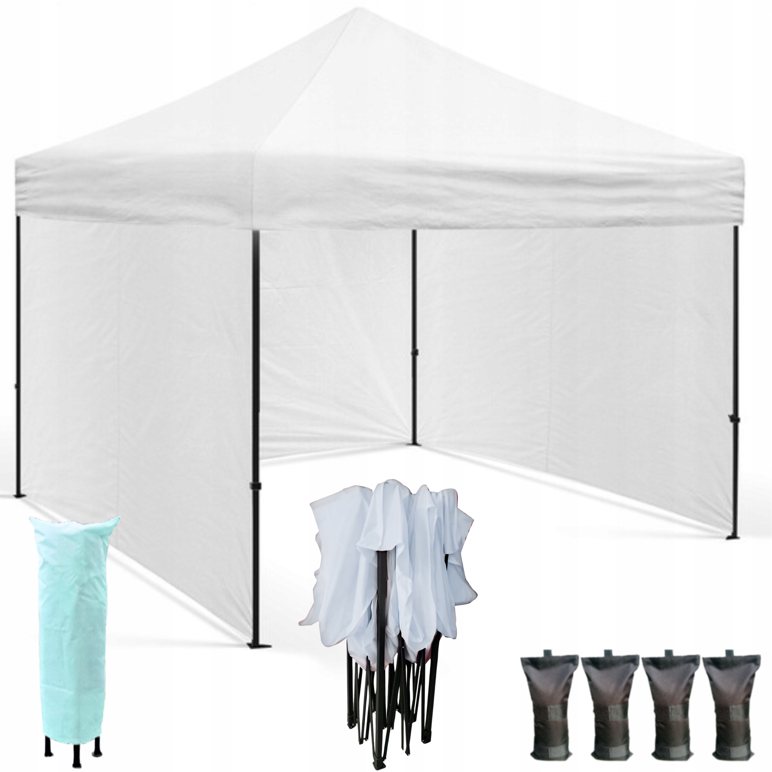 Pawilon Ogrodowy 3x3 Namiot Handlowy Ekspresowy Biały Zestaw 4 Obciążniki