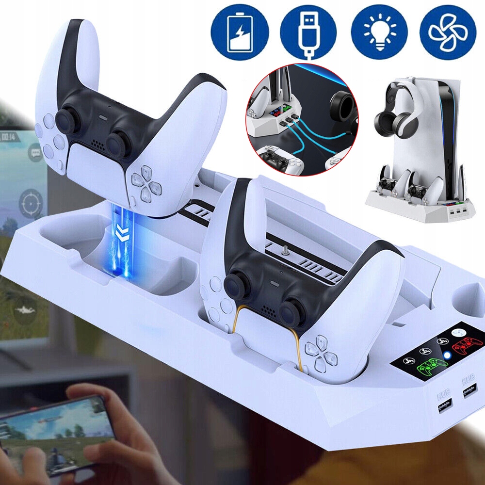 PIONOWA STACJA CHŁODZĄCA I ŁADUJĄCA DO KONSOLI PS5, WIELOFUNKCYJNA, Z LED