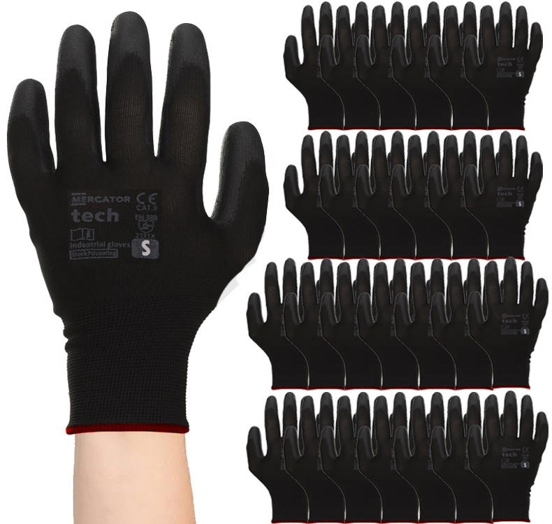 Pracovní Rukavice Tech Mercator Black+Black Poliur Přizpůsobené vel. S 120 párů