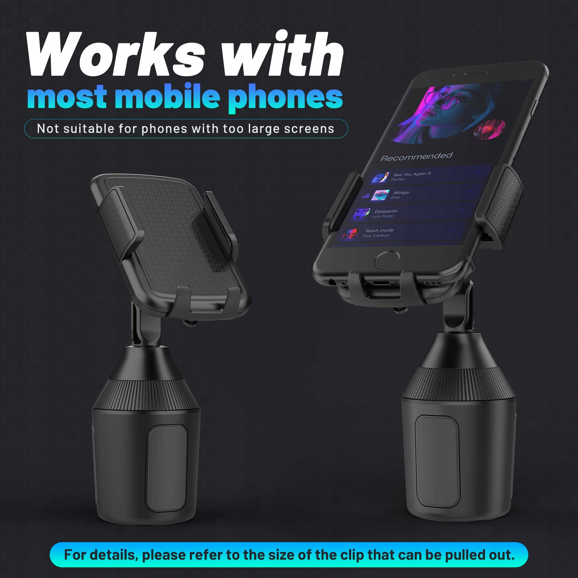 SEEKONE Uchwyt Samochodowy Na Telefon Do Uchwytu Na Kubek 55-100mm — miniatura 6