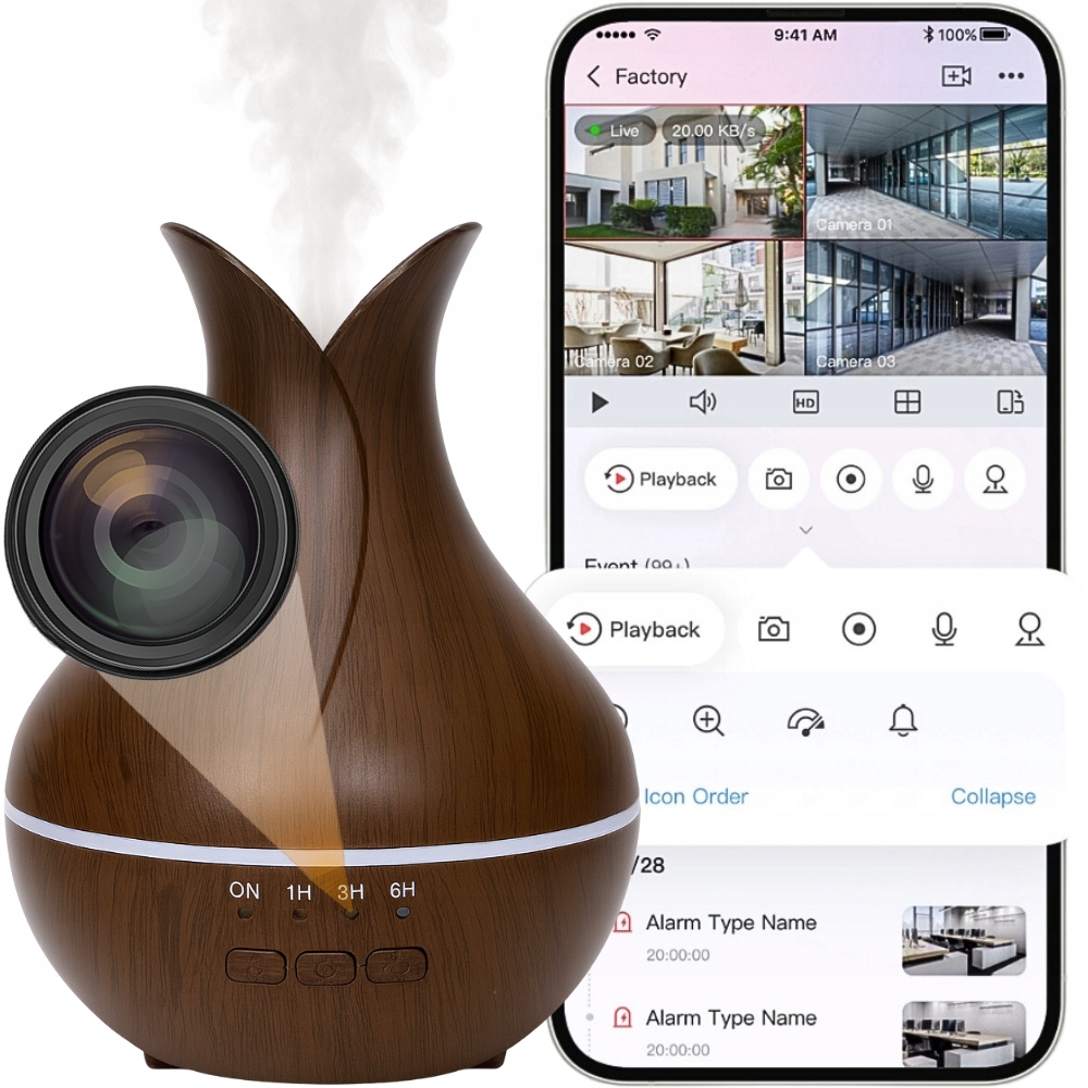 Mini Špionážní Wifi Kamera Ve Zvlhčovači, Senzor Pohybu, Náhled Na Telefon