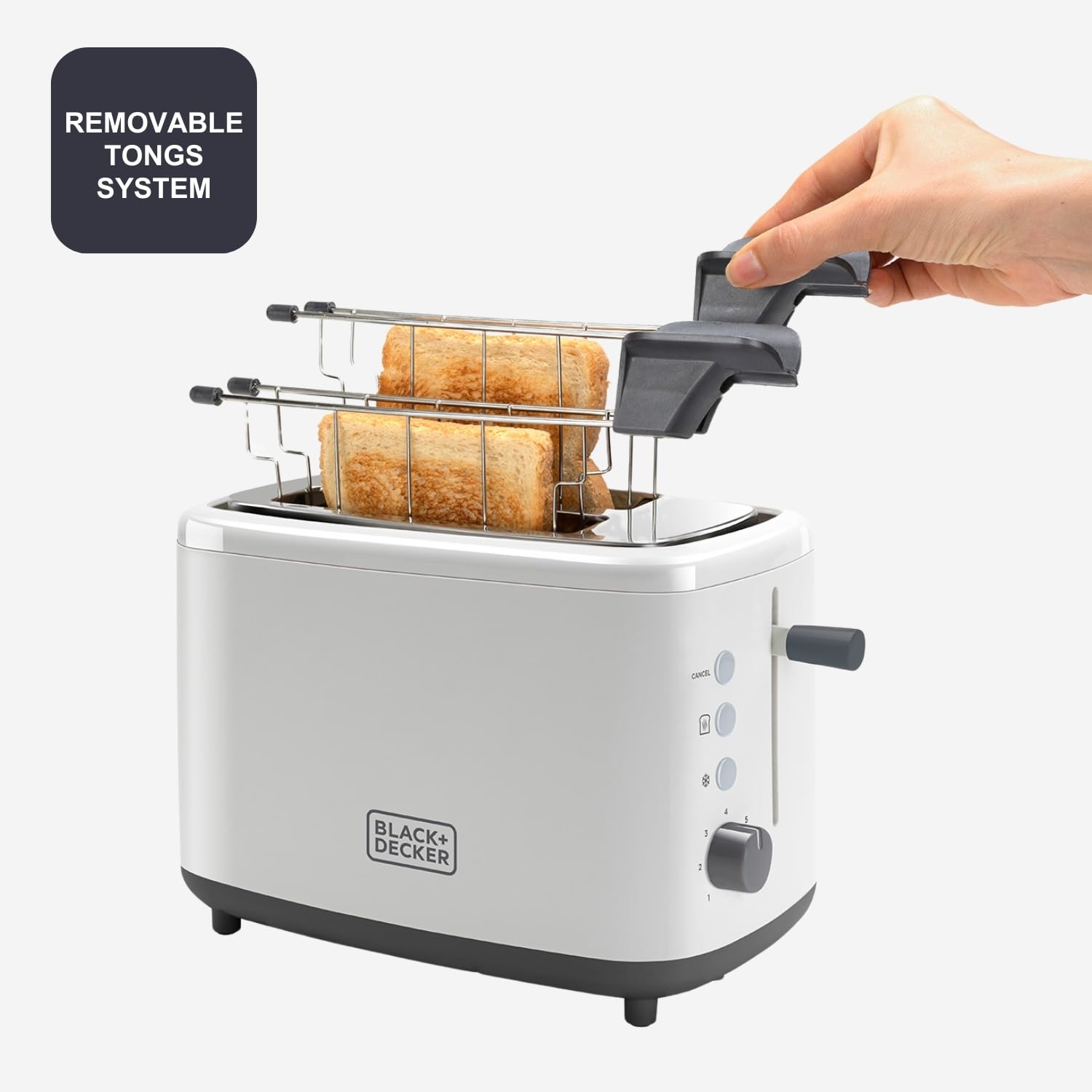 BLACK+DECKER Toster 820W 2 Szerokie Szczeliny 7 Stopni Opiekania Biały — miniatura 2
