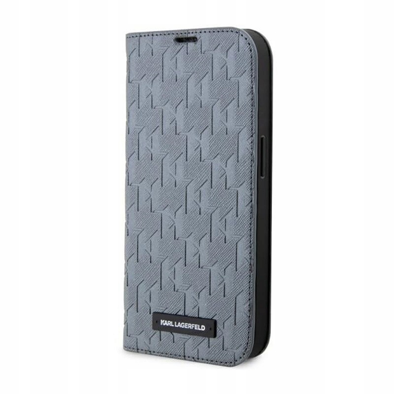Karl Lagerfeld Booktype Saffiano Monogram Pouzdro pro iPhone 14 Pro Max (Stříbrné)