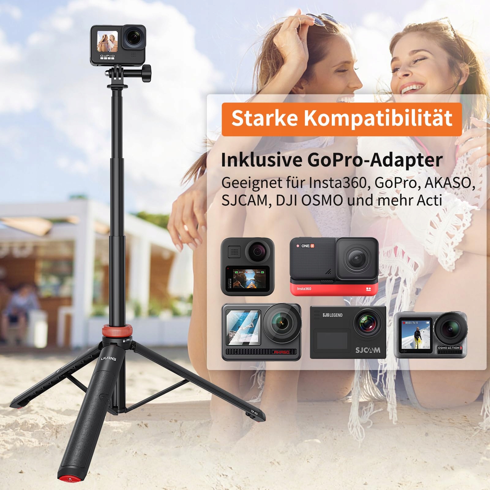 VRIG Selfie Stick Statyw 130cm Niewidoczny Do GoPro DJI Insta 360 — miniatura 6
