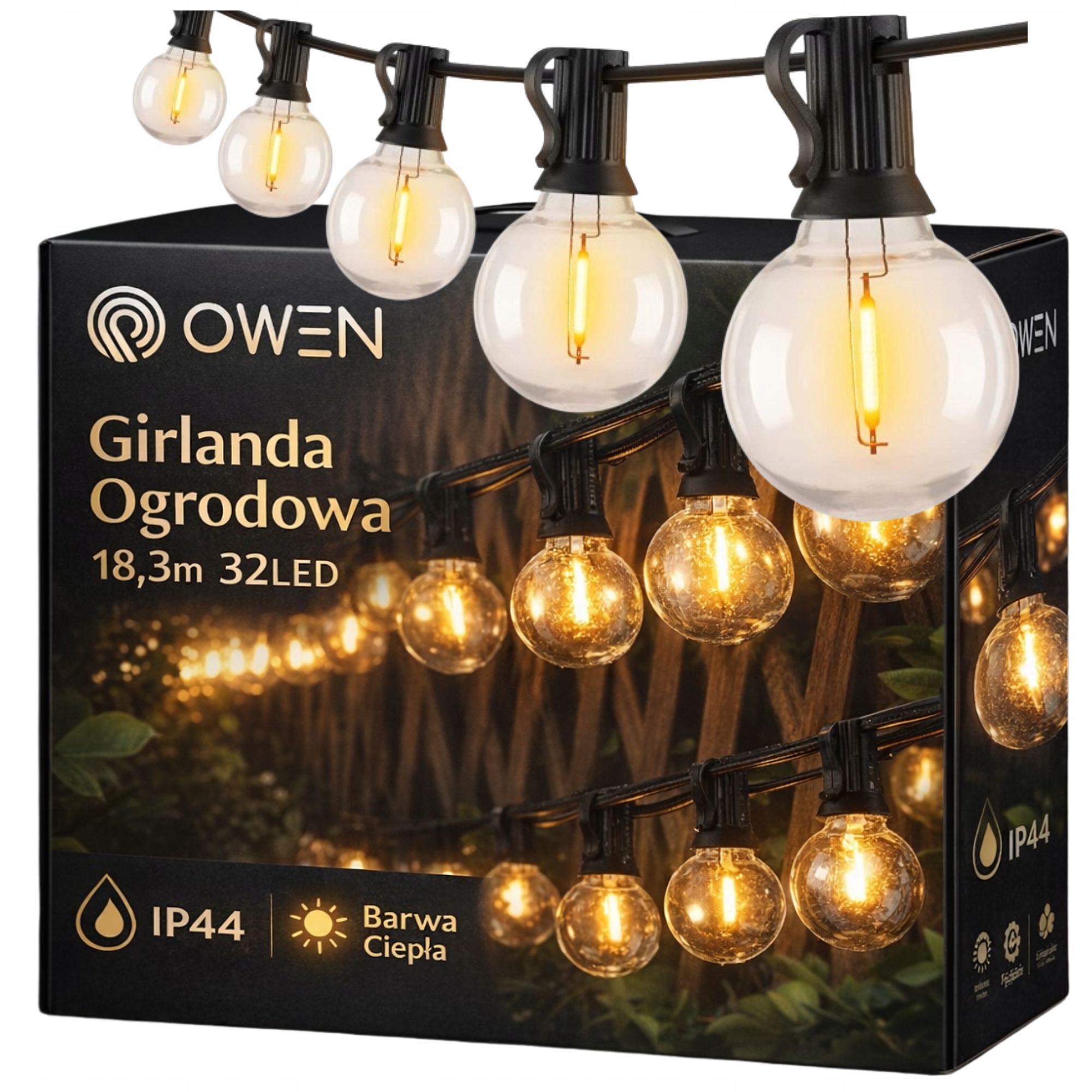 Led světelná girlanda 18 m 32 žárovek E12 zahradní venkovní IP44