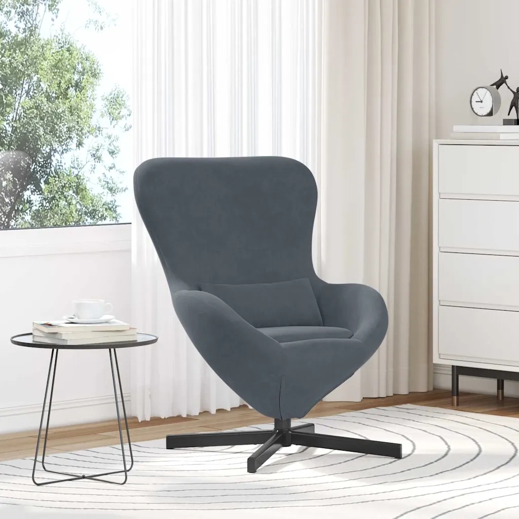 vidaXL Fotel jajo Ciemnoszary 63 x 73 x 90 cm Aksamit