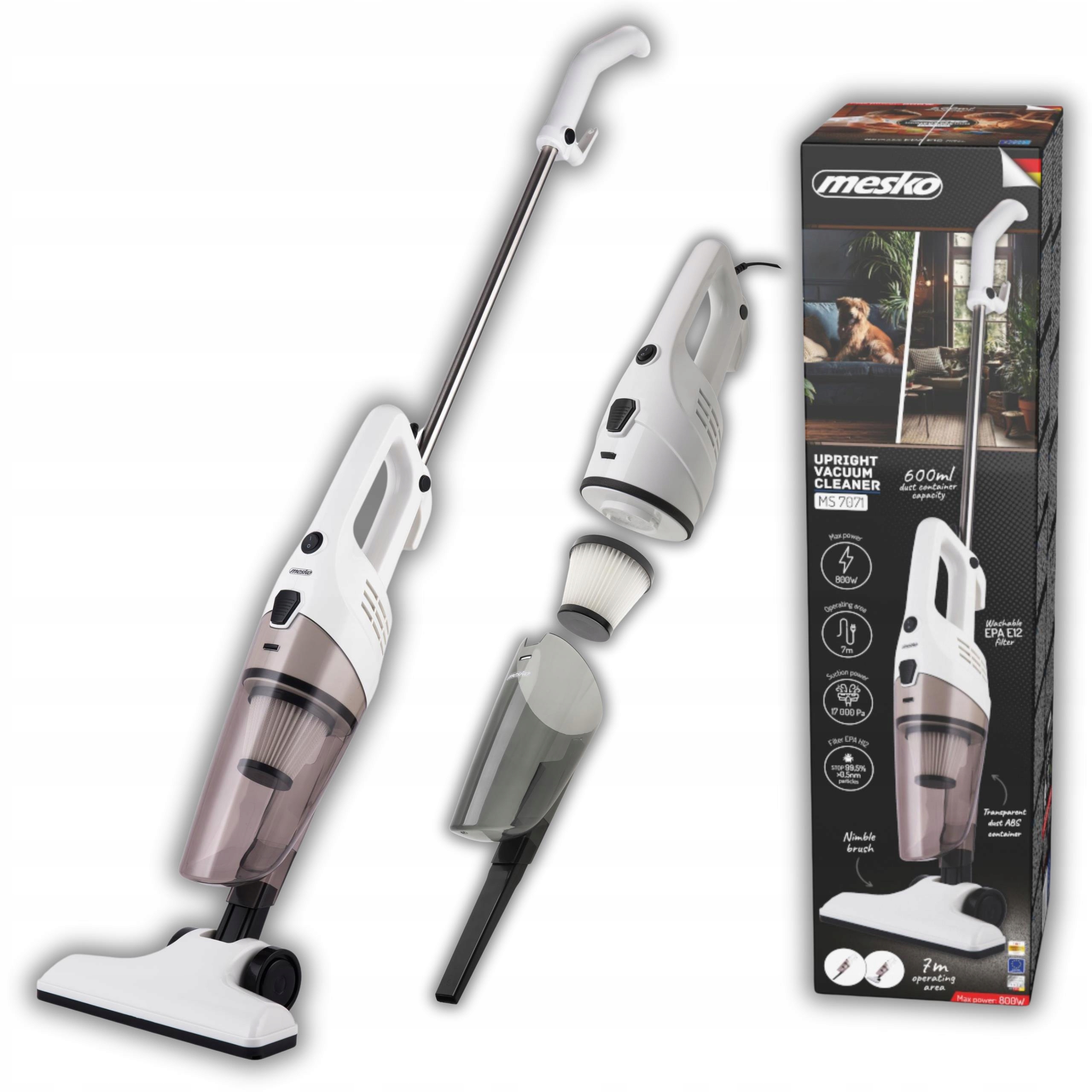 Mocny Odkurzacz Pionowy 2W1 Przewodowy Ręczny 800W Długi Kabel Mocne Ssanie