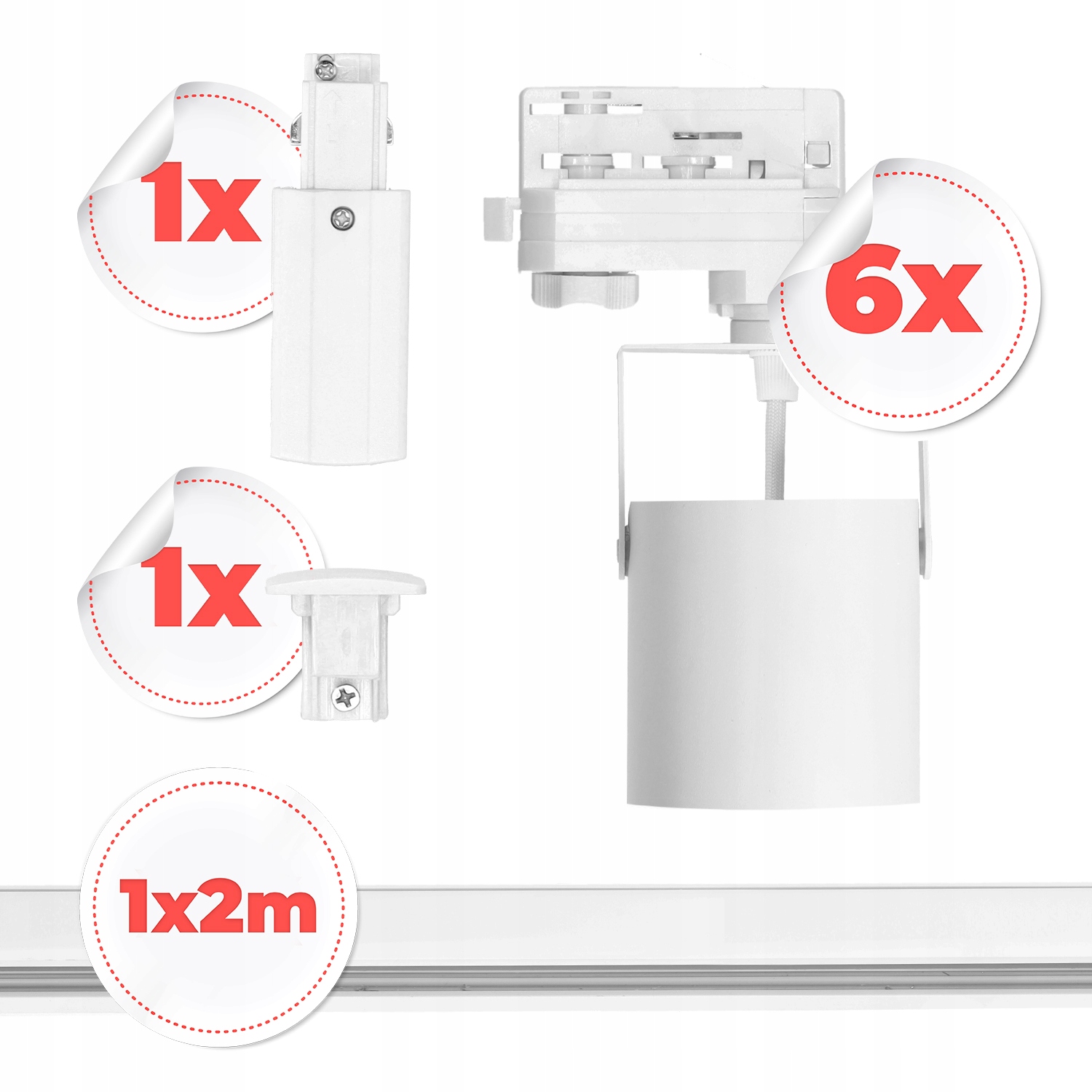 3-Fazowy System Szynowy 6x Reflektor GU10 + Szyna 2m Zestaw Biały Marka Laitica