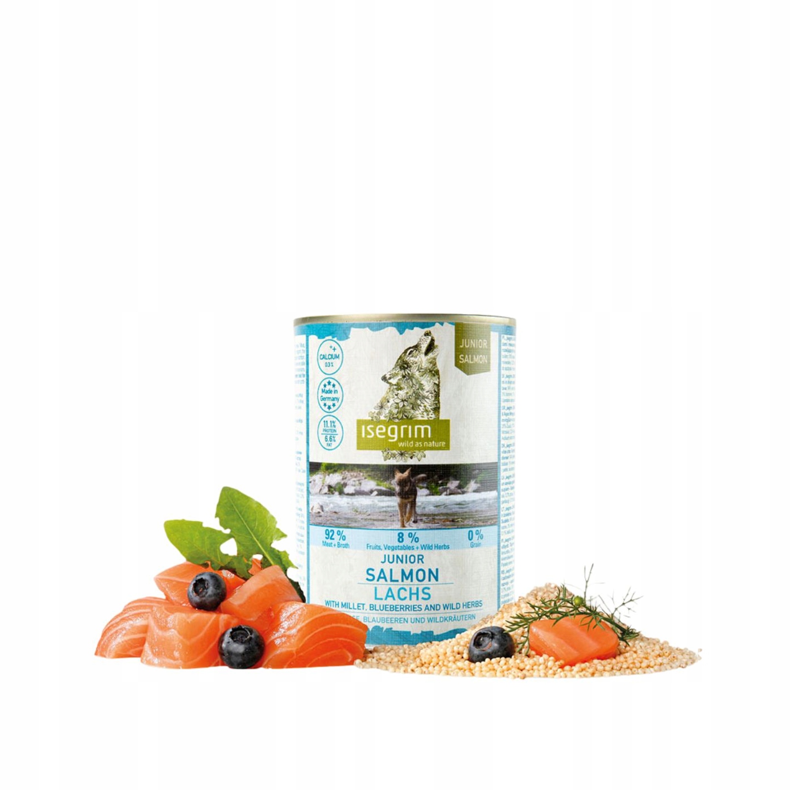 Levně Isegrim Premium Vlhké krmivo pro psy konzerva Junior Losos Borůvka 12x400 g