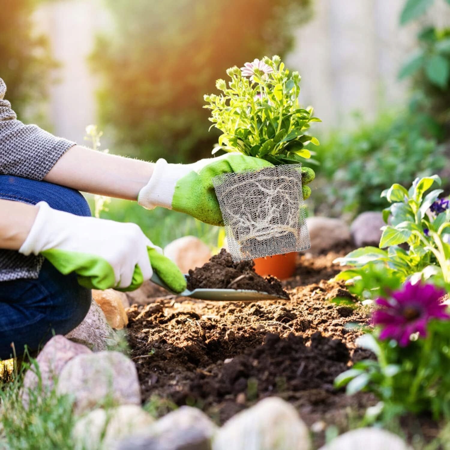 4X METALOWEJ KOSZ SIATECZKOWY NA KORZENIE ROŚLIN PRZECIW KRETOM I NORNICOM Marka bez marki