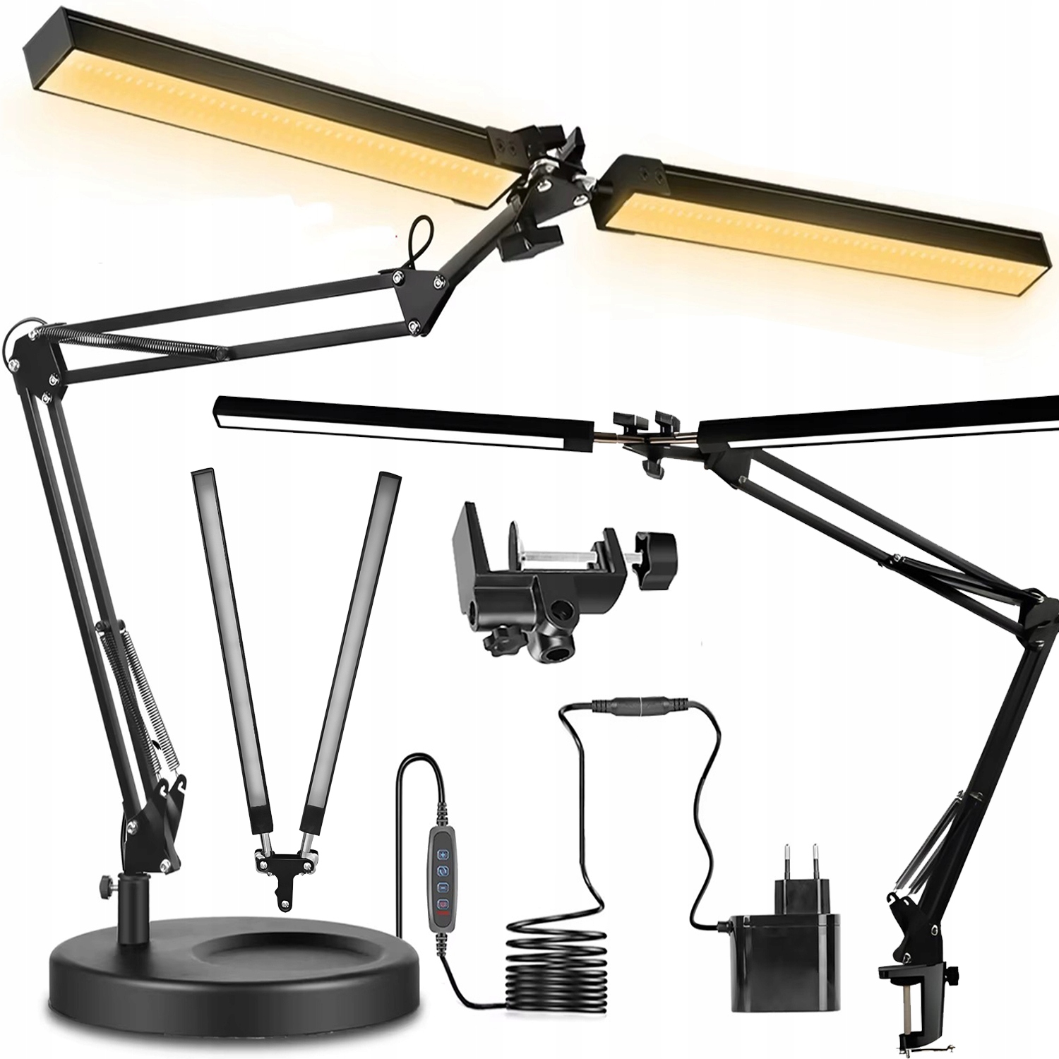 Lampka Biurkowa Led Podwójna Mocna Wiele Barw Kreślarska Aluminium Usb