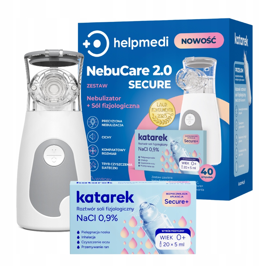 HelpMedi Katarek Nebucare 2.0 Secure Zestaw Nebulizator Sól fizjologiczna
