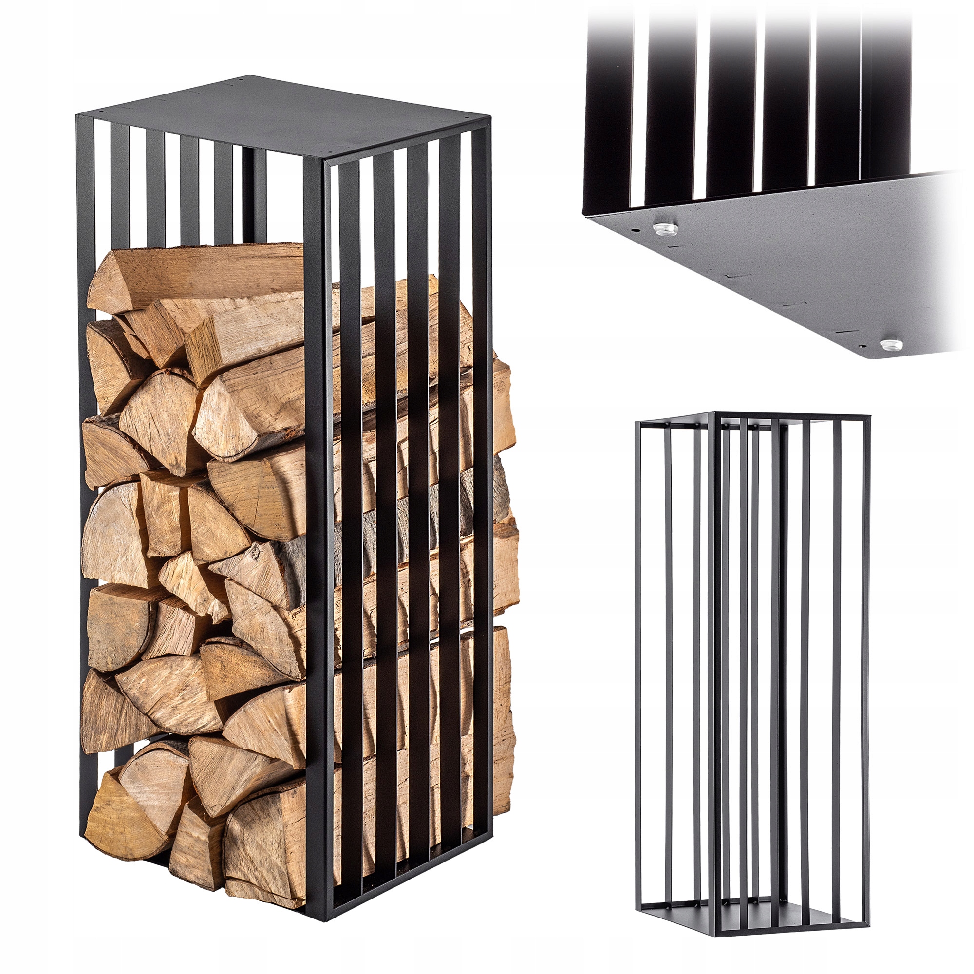 Stojan Na Krbové Drevo Palivový Kôš Kovový Regál Veľký Čierny 90 cm