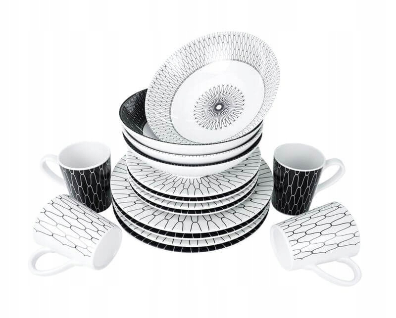 Jídelní sada z melaminu black-white 16dílná Camp4