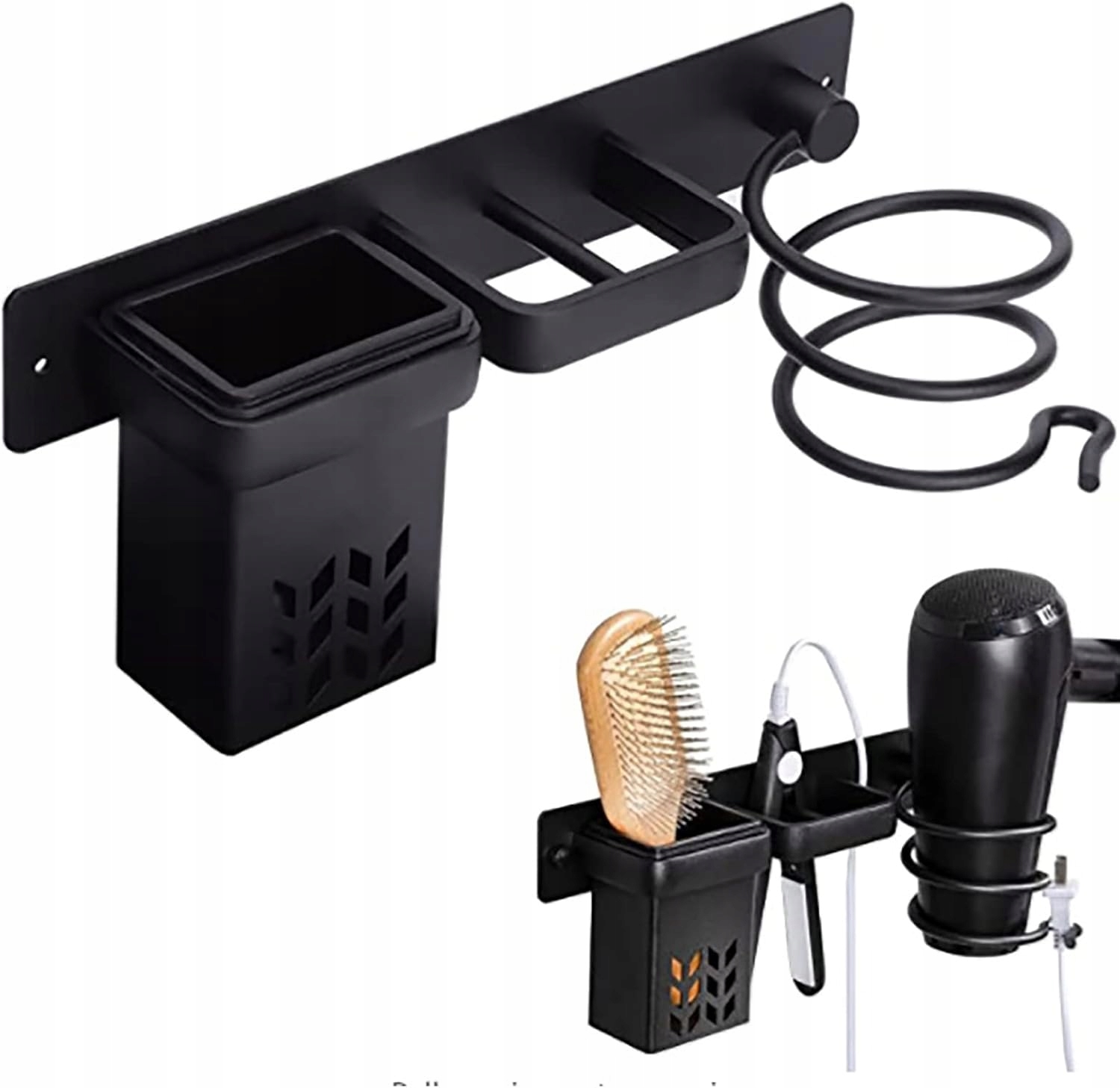 Nástěnný držák na vysoušeč vlasů Držák na žehličku S Poličkou Černý