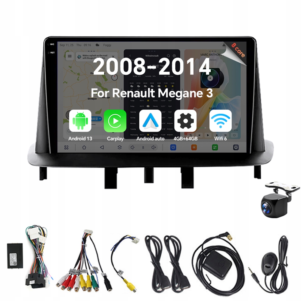 2Din autorádio s Androidem 13 pro Renault Megane 3 Fluence Samsung SM3 2008-2014