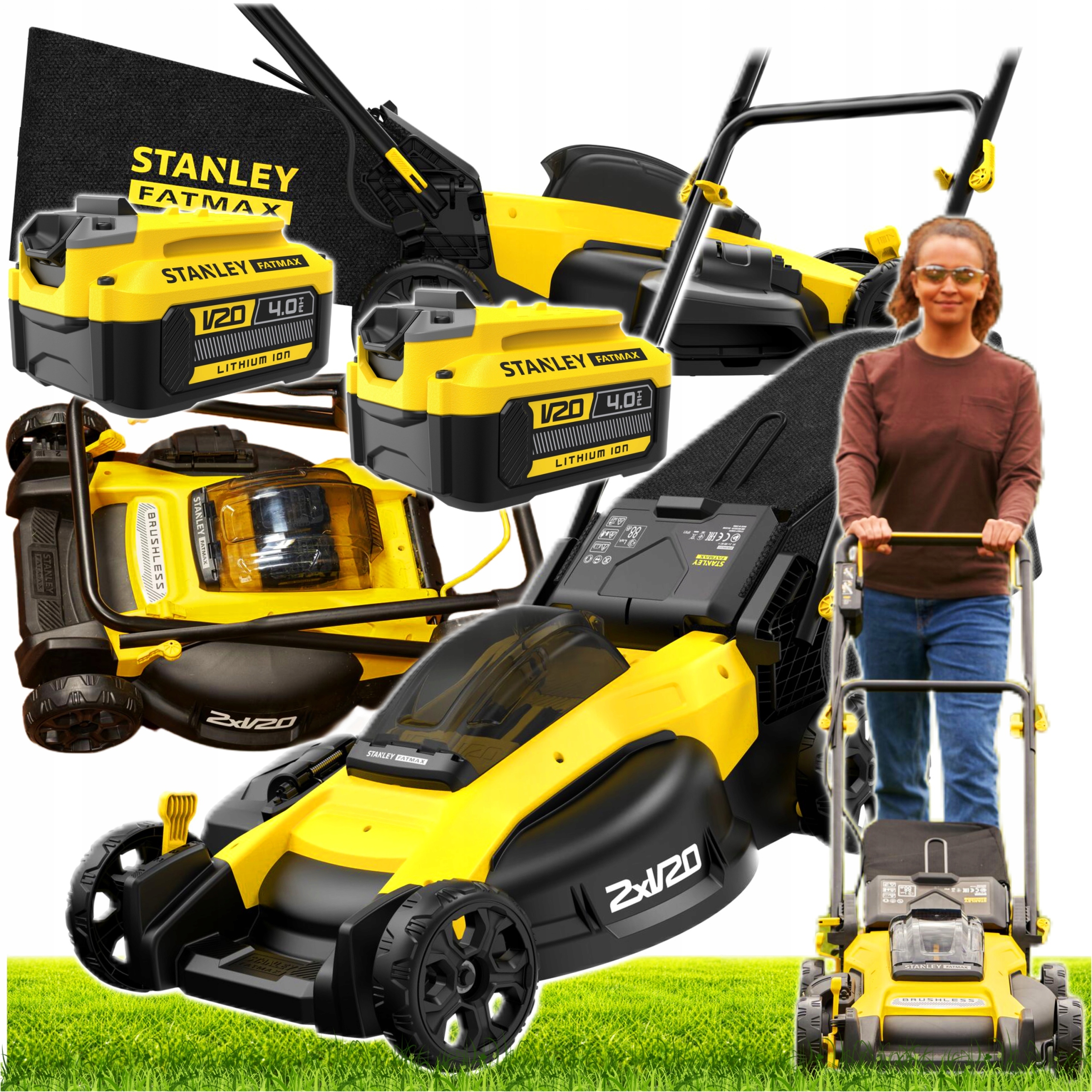 Stanley Bezszczotkowa Kosiarka 48cm Trawy 40L +2x4Ah Akumulatorowa 18V V20