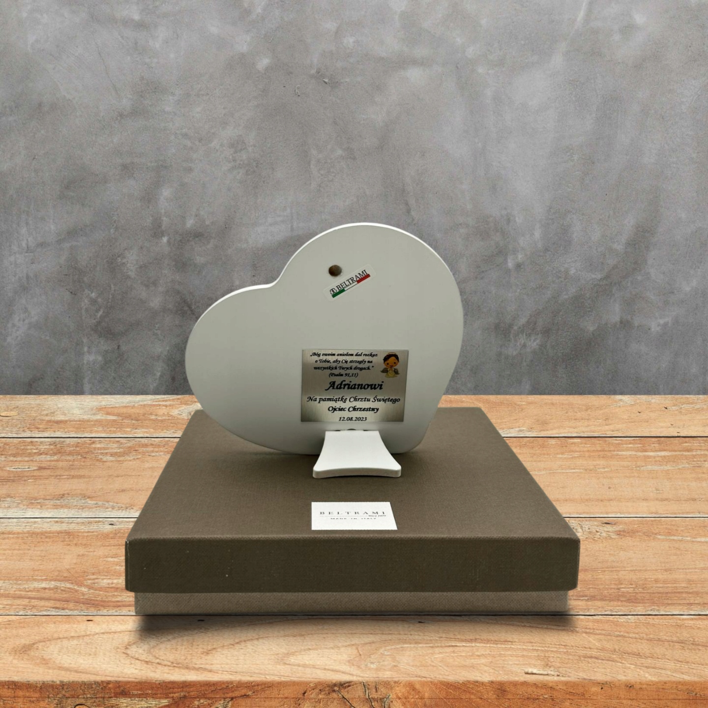 Pamiątka Chrztu Anioł Stróż dla chłopca aniołek stróż z imieniem Waga 1000 g